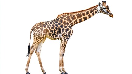 Naklejka premium A giraffe standing on white background.
