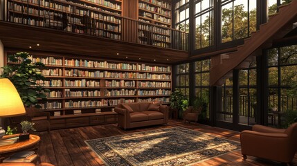 A community library renovation with new bookshelves, cozy reading nooks, and updated facilities