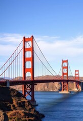Obraz premium Sacramento's Golden Gate Bridge, wide panoramic view of drawbridge raised, travel, california