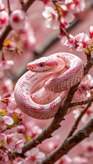 Fototapeta premium Snake on a branch of blossoming sakura