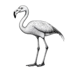 Elegant flamingo illustrated in black and white sketch