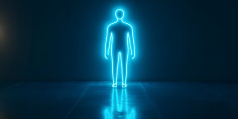 Obraz premium Glowing neon figure rendered in a digital 3D environment