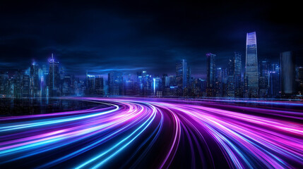 Obraz premium vibrant neon cityscape showcases futuristic metropolis illuminated by colorful lights, creating dynamic and energetic atmosphere