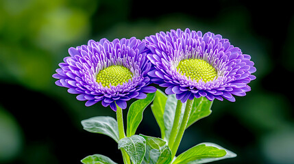 Closeup Of Two Purple Asters With Dark Background