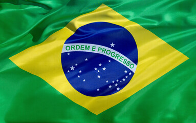 National flag of Brazil, close-up, full frame