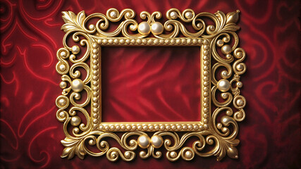 Gold ornate frame on red velvet background