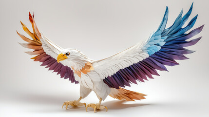 Obraz premium stunning paper sculpture of eagle with vibrant, multicolored wings, showcasing intricate details and dynamic pose