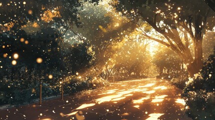 Naklejka premium Sunlight through trees. Generative AI