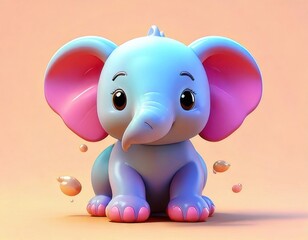 Adorable Pastel Blue Baby Elephant 3D Render