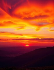 Fototapeta premium Blazing orange and purple hues dominate a vast, breathtaking sunset panorama, sunset, evening, horizon