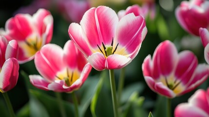 Tulips bloom in garden. Generative AI
