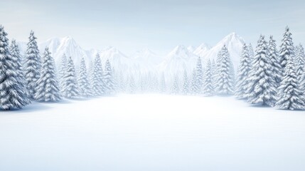 Fototapeta premium Serene Winter Wonderland: Snow-Covered Pines and Majestic Mountains