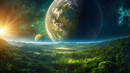 Harmony of Worlds A Lush Forest Under Celestial Skies (2)