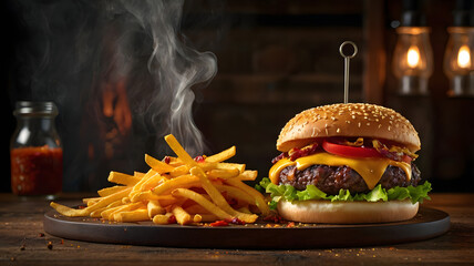 Smoky Delight A Sizzling Burger and Fries Combo 