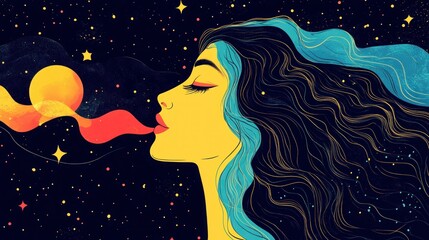 Cosmic Woman Exhaling Colorful Nebula