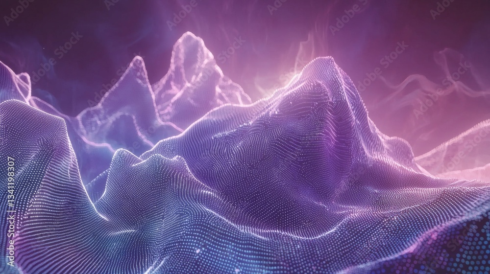 Poster the combination of a digital wave of particles and glowing star points on an abstract background gen