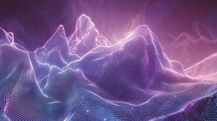 Fototapeta premium The combination of a digital wave of particles and glowing star points on an abstract background generates a dynamic visual effect, characterized by its technological style and futuristic ambiance