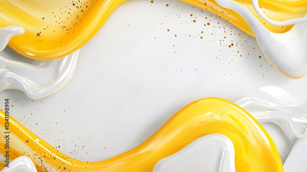 Poster white and yellow tones combine with digital waveforms to create an elegant minimalist tech backgroun