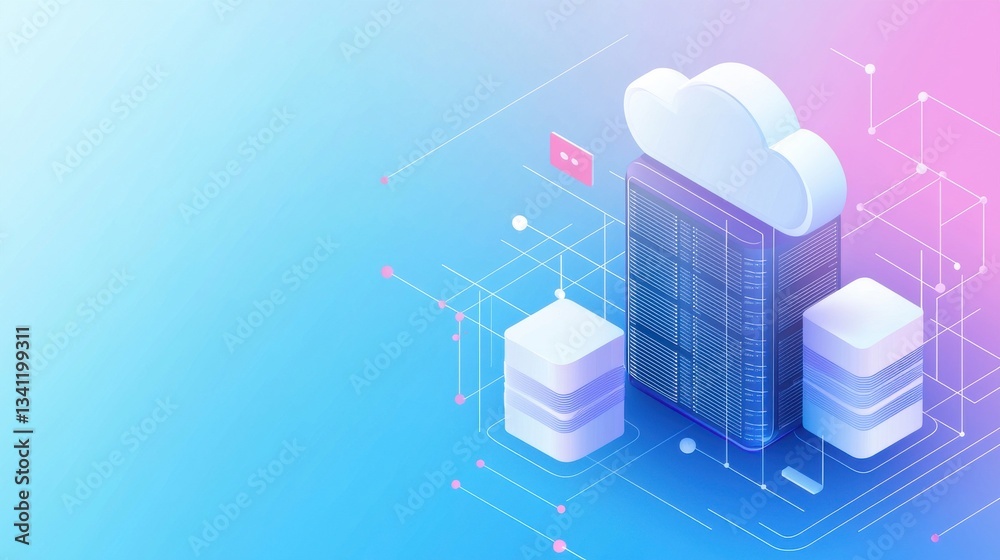 Poster modern cloud computing concept with colorful data server design