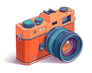 Vintage Orange Retro Camera with Large Lens and Stylish Design for Photography Enthusiasts

