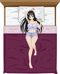 Anime Girl In Bed Manga Character Vector