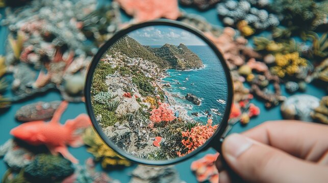 A blue background supports the image of a magnifying glass placed over the Earth, signifying the exploration and search for historical events on a global scale
