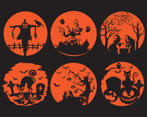 Halloween Silhouette Design Collection of 6 Vector Art