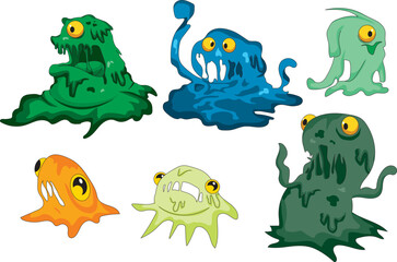 Slime Monster Set of 6 Creature Vector Illustration