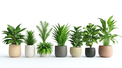 Obraz premium Eight potted houseplants in various shapes and sizes.