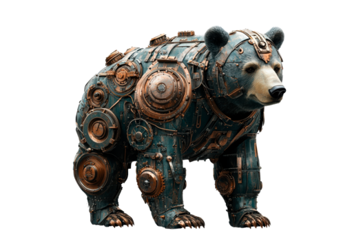 Steampunk style Bear isolated on transparent background