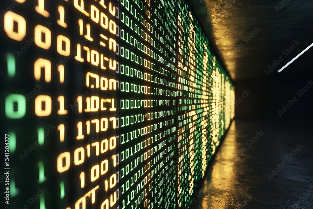 Poster binary code for technology and innovation embedded in a futuristic digital data stream