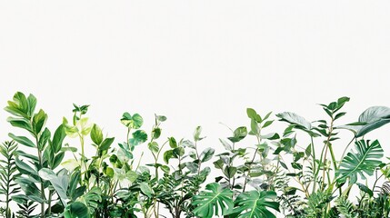 Obraz premium Lush green foliage border on white background.