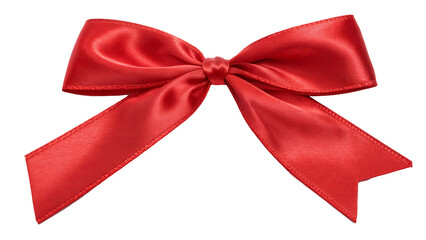 A neatly tied red ribbon bow with smooth texture and symmetrical loops isolated on a white background	