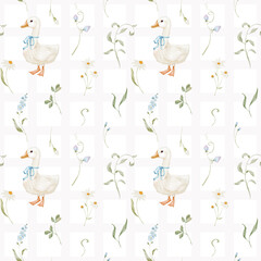 Spring easter seamless pattern with goose and flowers