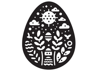 easter eggs silhouette vector design, easter egg logo icon, easter eggs decorative pattern, black and white easter egg traditional pattern, easter egg logo icon on black and white background 