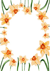 Watercolor Narcissus Postcard Template – Romantic Spring Floral Greeting Card for Easter and Religious Renewal