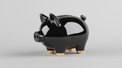 Soft natural light illuminates a matte black piggy bank on a grey surface, symbolizing a disciplined approach to savings