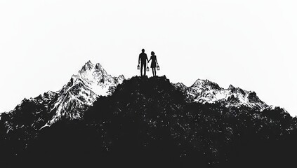 Obraz premium A hill is the backdrop for the silhouette of a man grasping a lantern, which represents exploration and mystery