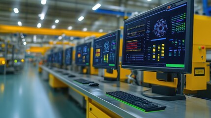 Naklejka premium Industrial Factory Control Room: Advanced Technology and Automation