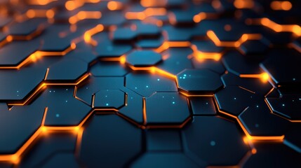 Obraz premium Abstract hexagonal grid with a metallic texture and soft ambient lighting, perfect for a tech theme.