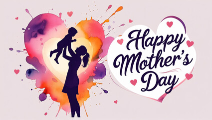 Beautiful Mother's Day Celebration Artwork Featuring a Mom Holding Her Baby with Heart Elements