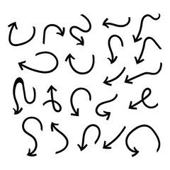 Grunge curved arrows set for business plan, presentation and education. Sign, Symbol, Hand drawn arrow collection in eps 10.