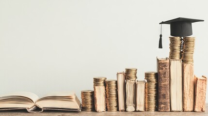 The gold coin bar chart serves as a symbol for the rising costs of education