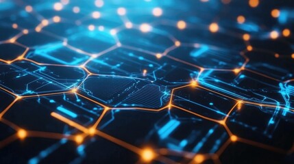 Obraz premium Hexagonal honeycomb pattern with a futuristic blue glow, symbolizing connectivity and technology.