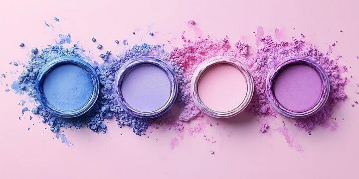 Colorful eye shadow palettes on pink