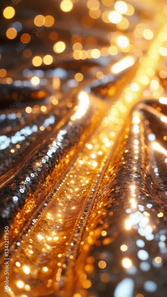 Poster Glimmering Gold and Silver Sequins Creating a Sparkling Abstract Background with Blurred Glints of Light for Artistic Design and Fashion Projects