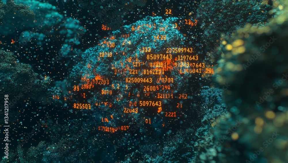 Poster the abstract data stream contains glowing lights and bright binary code