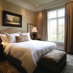 Luxurious bedroom with large window