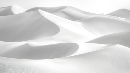 Obraz premium Monochrome white wave pattern resembling sand dunes, smooth and abstract with soft gradients.