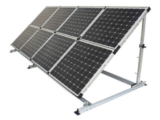 A set of solar panels mounted on a metal frame isolated on a white background showing their clean energy design	
